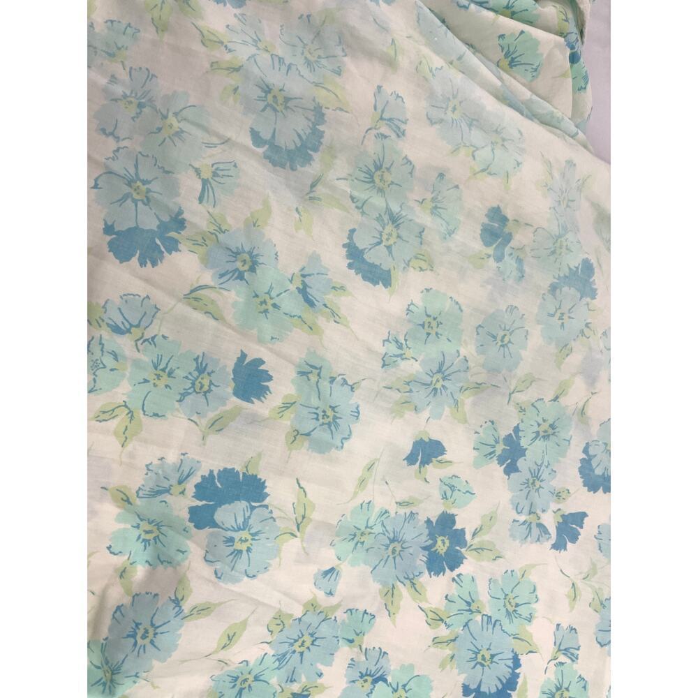VTG 1970's Flowers Fashion Manor Blue Floral Twin Fitted Sheet‎ MCM Penn-Prest